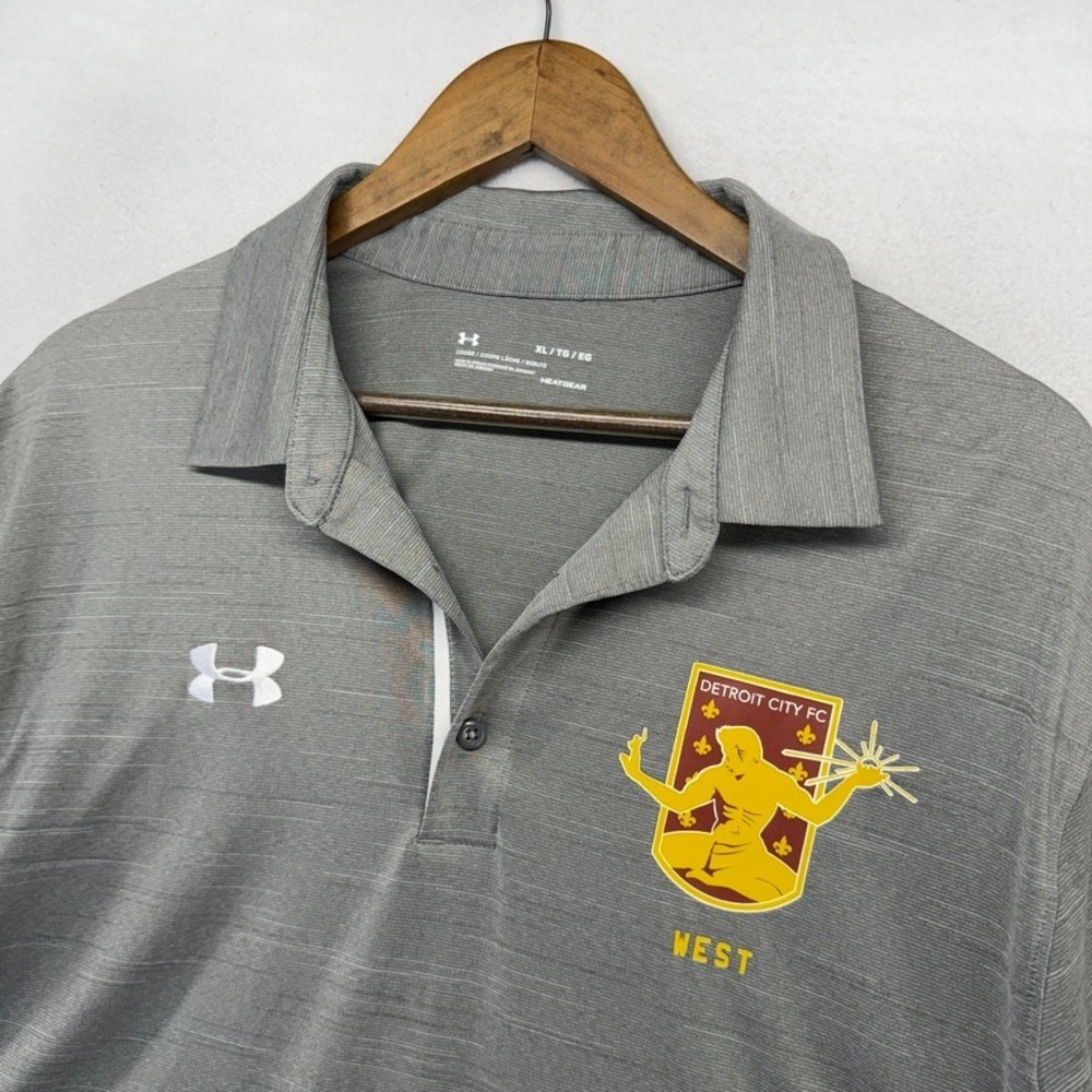 Detroit City FC Polo Shirt Men's XL Gray Performance Stretch DCFC Under Armour